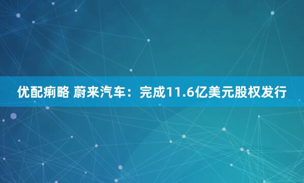 优配痢略 蔚来汽车：完成11.6亿美元股权发行